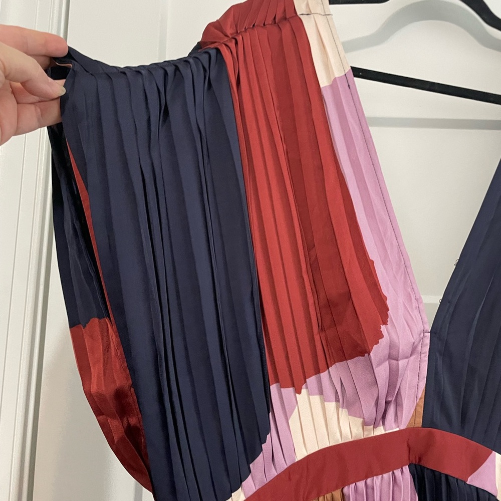 City Chic Pleated Colorblock Maxi Dress in Navy, Brown & Lavender - Picture 4 of 9